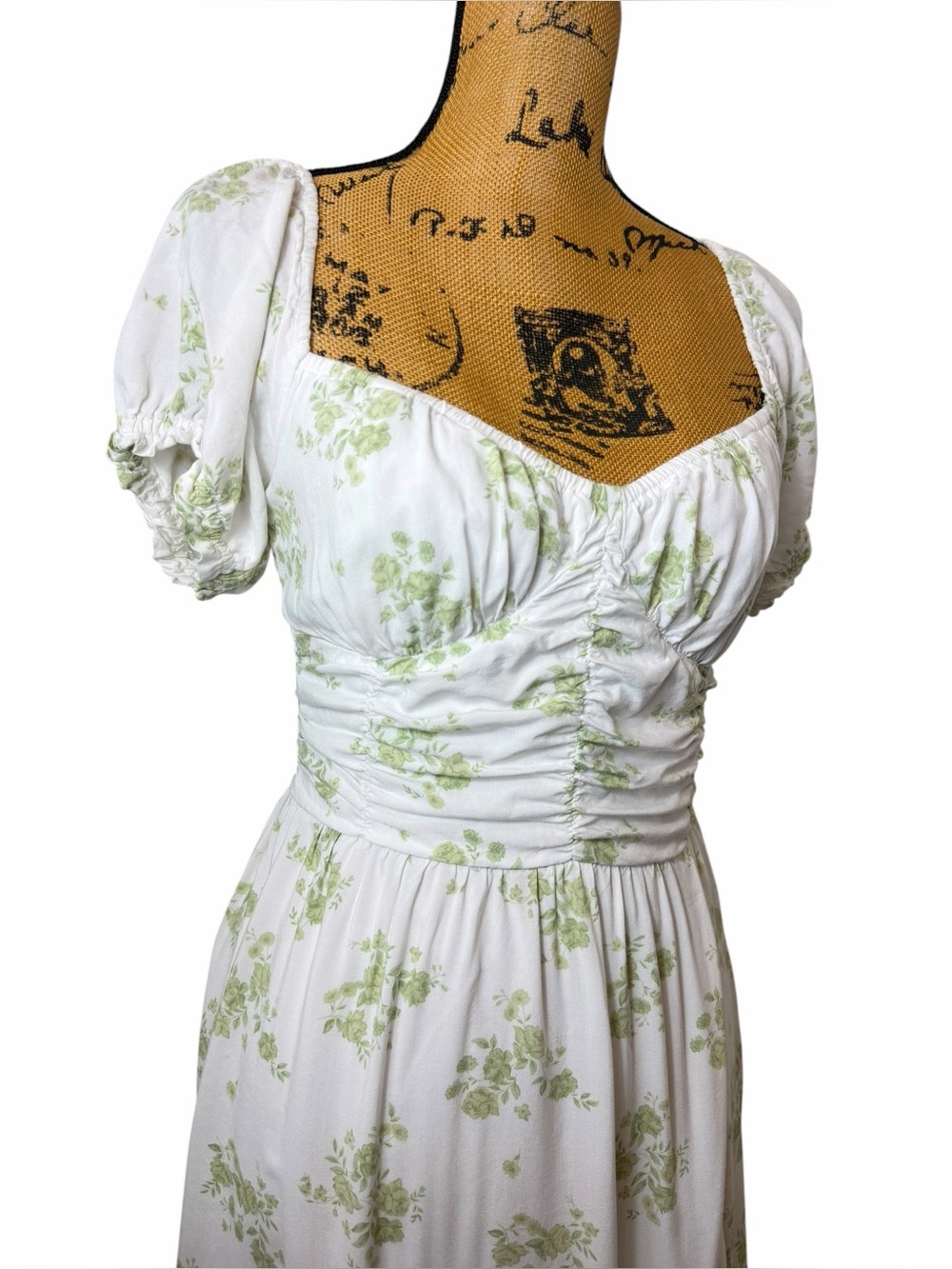 Hollister Floral Midi Dress Cottagecore Puff Sleeve Ruched Side Slit Small - Picture 3 of 6